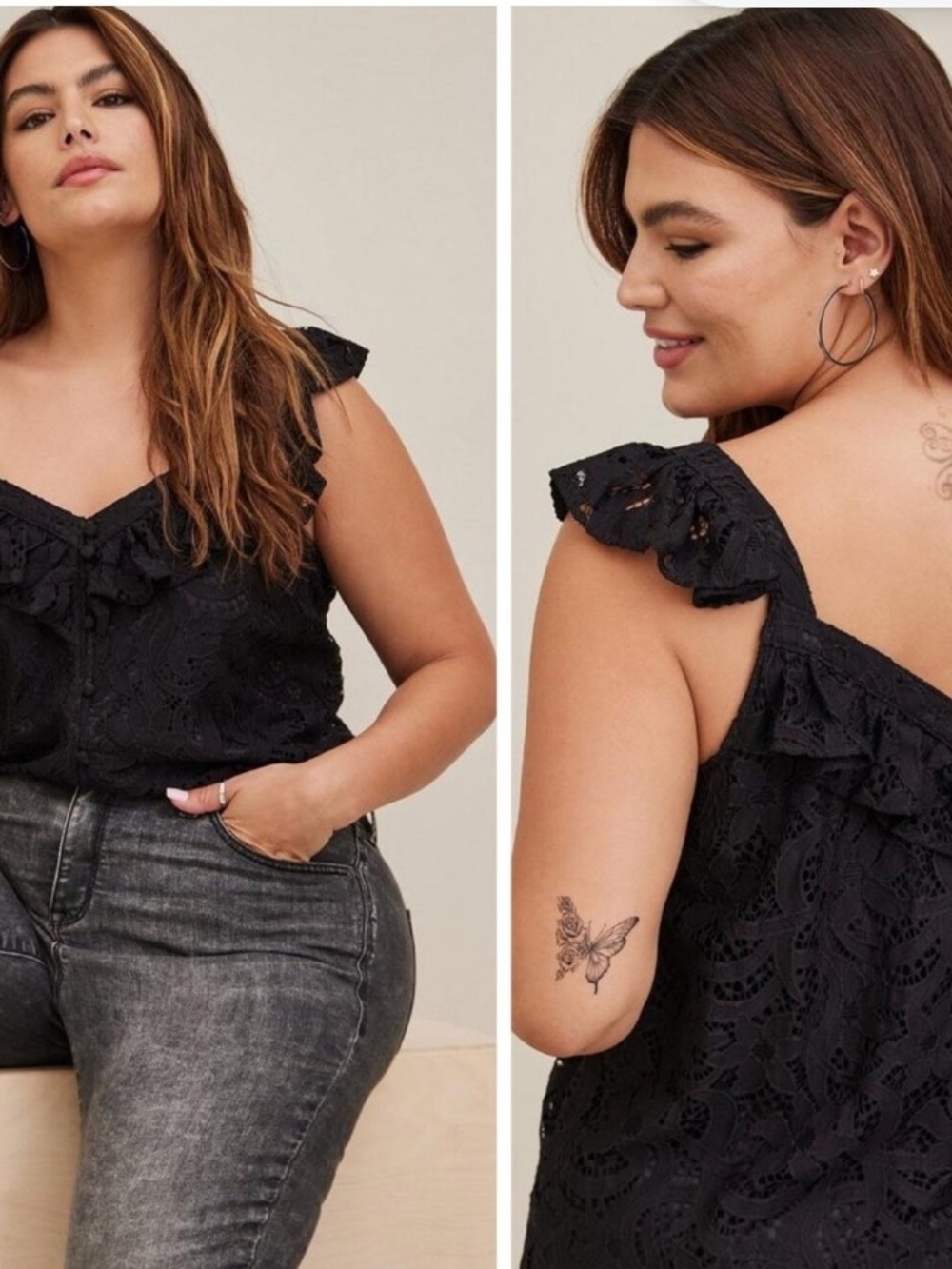 Torrid Black Eyelet Ruffle Strap Camisole Top